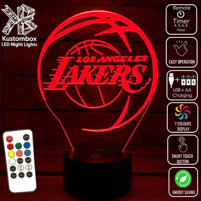 LOS ANGELES LAKERS NBA BASKETBALL LED Night Light 7 Colours + Remote Control - Kustombox