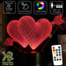 Love Hearts Double - 3D LED Night Light 7 Colours + Remote Control - Kustombox