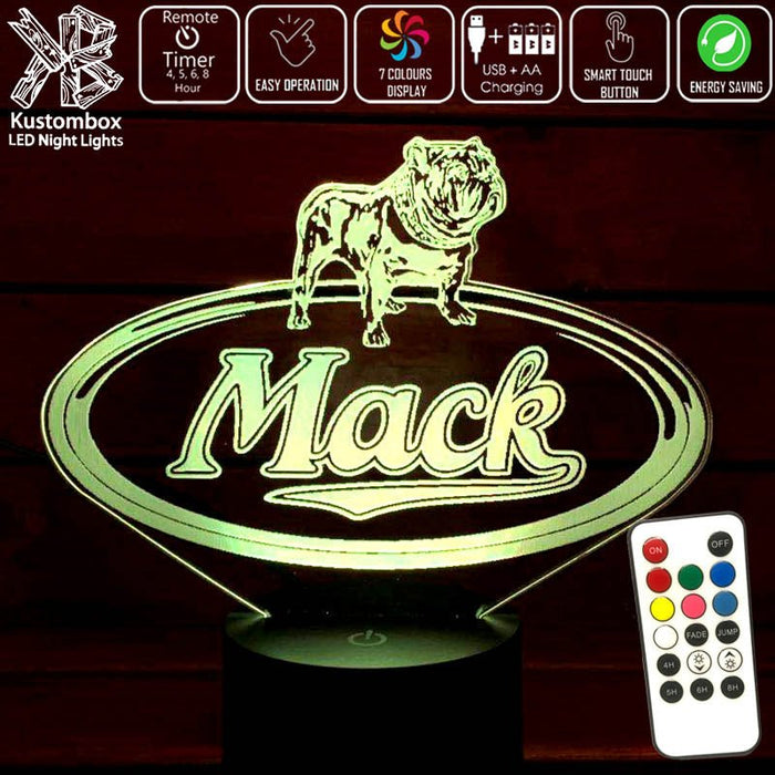 MACK TRUCK BULLDOG LOGO- 3D LED Night Light 7 Colours + Remote Control - Kustombox