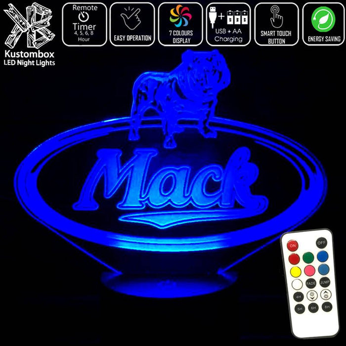 MACK TRUCK BULLDOG LOGO- 3D LED Night Light 7 Colours + Remote Control - Kustombox