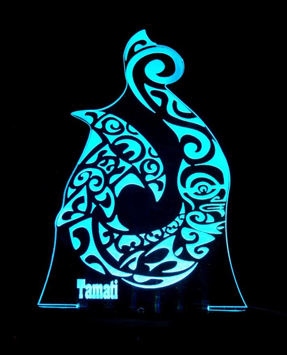 Maori Hei Matau Fish Hook Personlised Name - 3D LED Night Light 7 Colours + Remote Control - Kustombox kiwi
