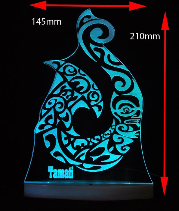Maori Hei Matau Fish Hook Personlised Name - 3D LED Night Light 7 Colours + Remote Control - Kustombox kiwi