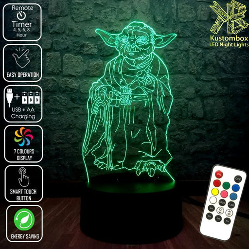 Master Jedi Yoda Star Wars - 3D LED Night Light 7 Colours + Remote Control - Kustombox