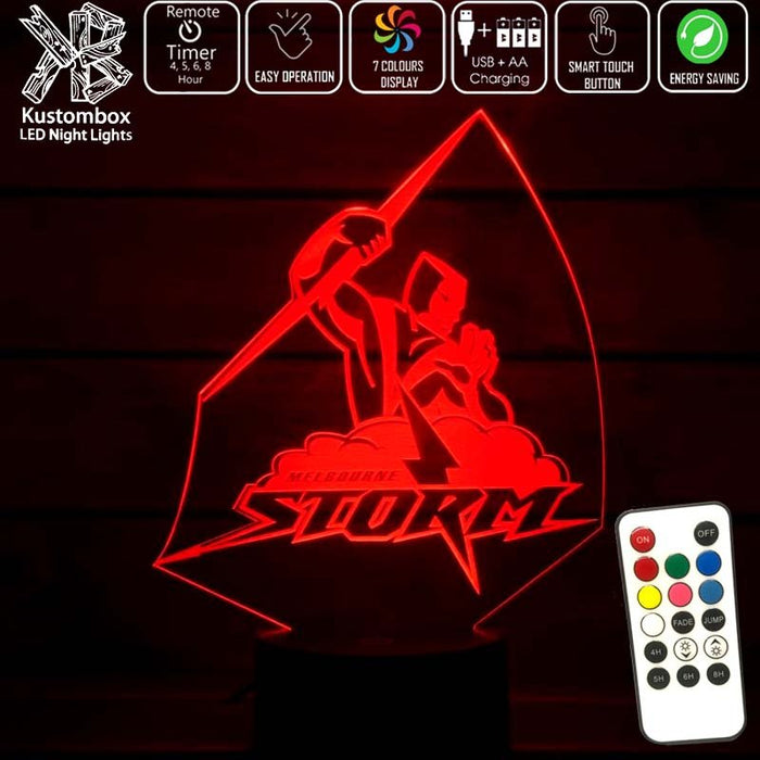 MELBOURNE STORM Rugby League Football Club LED Night Light 7 Colours + Remote Control - Kustombox NRL