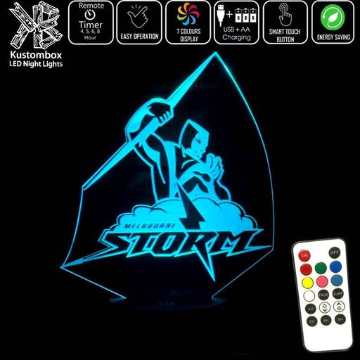 MELBOURNE STORM Rugby League Football Club LED Night Light 7 Colours + Remote Control - Kustombox NRL