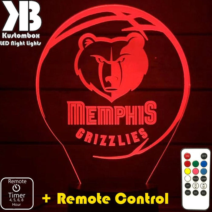 MEMPHIS GRIZZLIES NBA BASKETBALL LED Night Light 7 Colours + Remote Control - Kustombox NBA