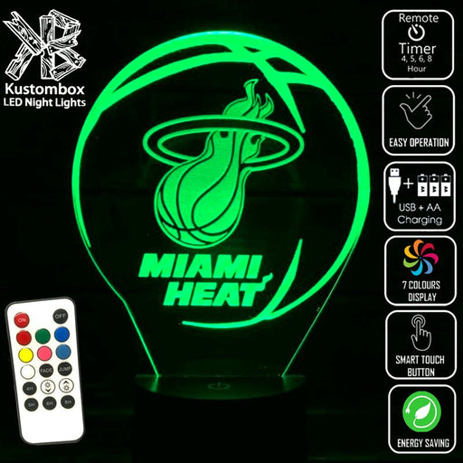 MIAMI HEAT NBA BASKETBALL LED Night Light 7 Colours + Remote Control - Kustombox