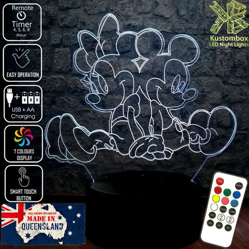 Mickey & Minnie Mouse Disney- 3D LED Night Light 7 Colours + Remote Control - Kustombox