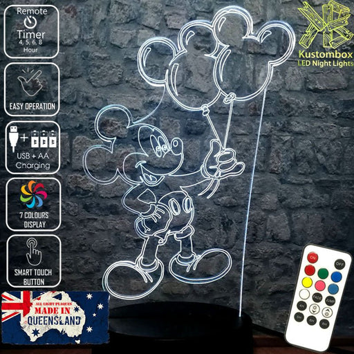 Mickey Mouse Balloons Disney - LED Night Light 7 Colours + Remote Control - Kustombox