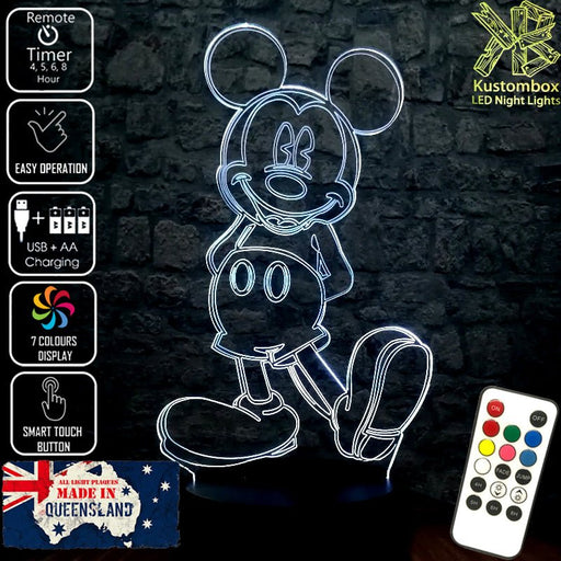 Mickey Mouse Standing Disney 3D - LED Night Light 7 Colours + Remote Control - Kustombox
