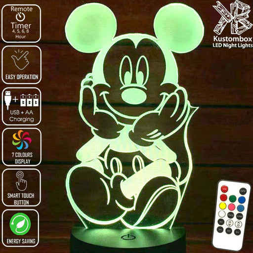 Mickey Mouse Stting Disney- 3D LED Night Light 7 Colours + Remote Control - Kustombox