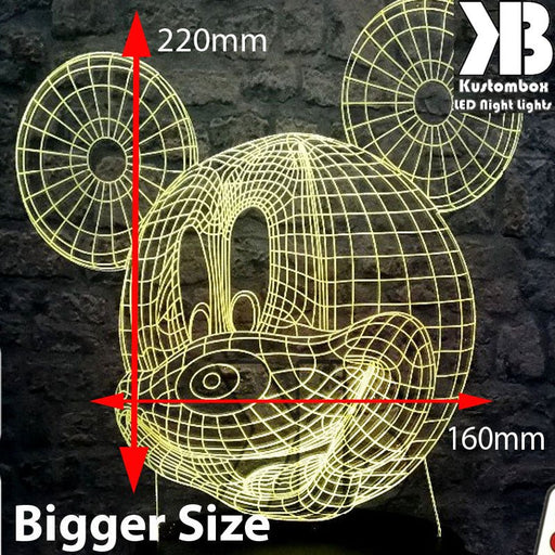 Mickey Mouse Wire Frame Head Disney- 3D LED Night Light 7 Colours + Remote Control - Kustombox