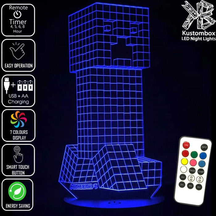 Minecraft Creeper - 3D LED Night Light 7 Colours + Remote Control - Kustombox GAMER