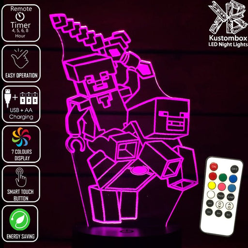 Minecraft Diamond Steve - 3D LED Night Light 7 Colours + Remote Control - Kustombox