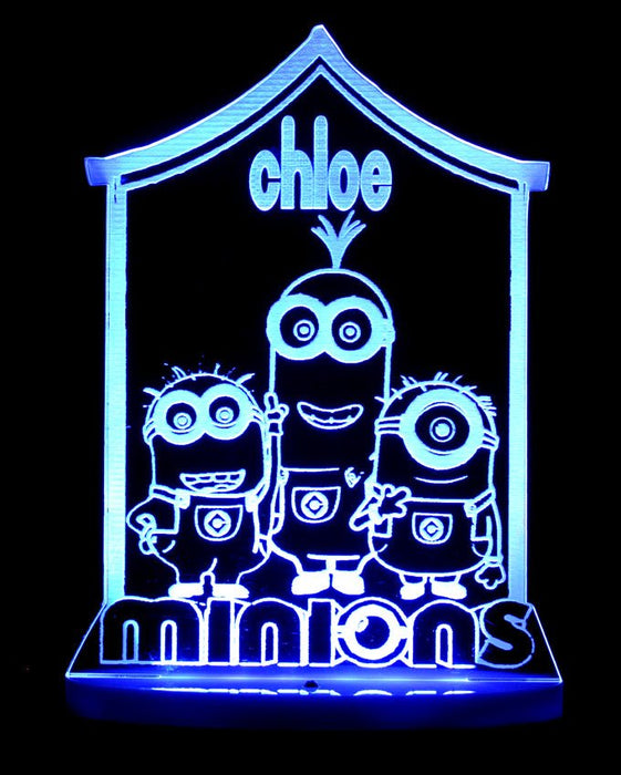 Minions Personalised Name - 3D LED Night Light 7 Colours + Remote Control - Kustombox