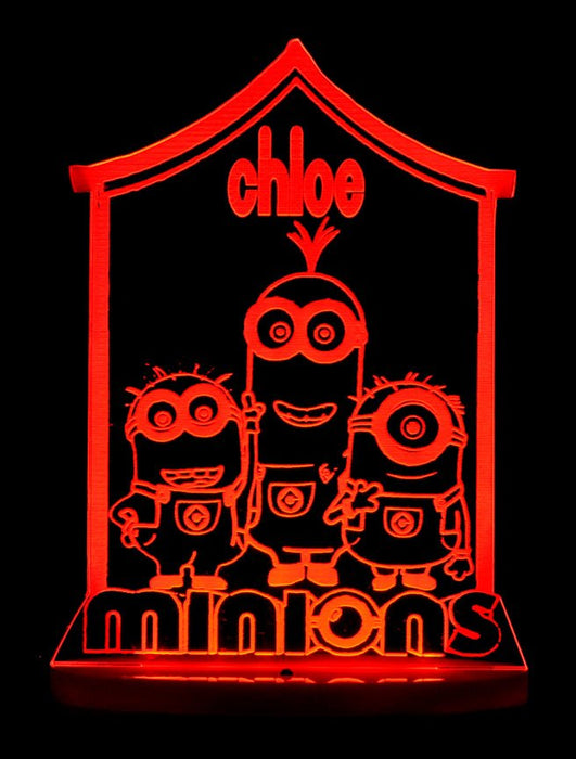 Minions Personalised Name - 3D LED Night Light 7 Colours + Remote Control - Kustombox