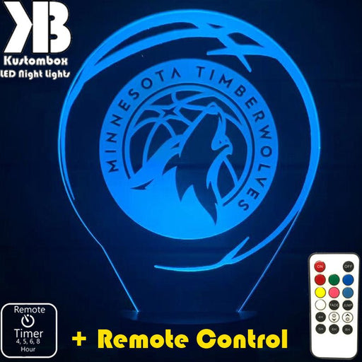 MINNESOTA TIMBERWOLVES NBA BASKETBALL LED Night Light 7 Colours + Remote Control - Kustombox
