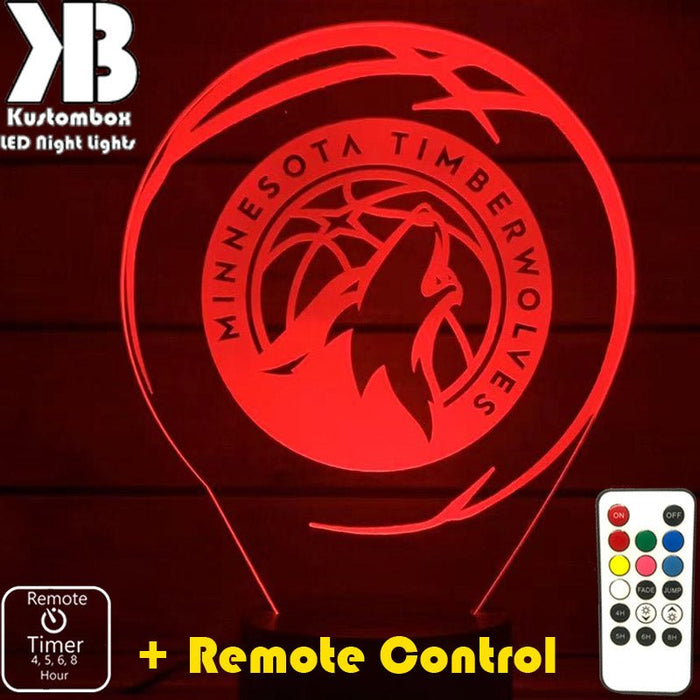 MINNESOTA TIMBERWOLVES NBA BASKETBALL LED Night Light 7 Colours + Remote Control - Kustombox