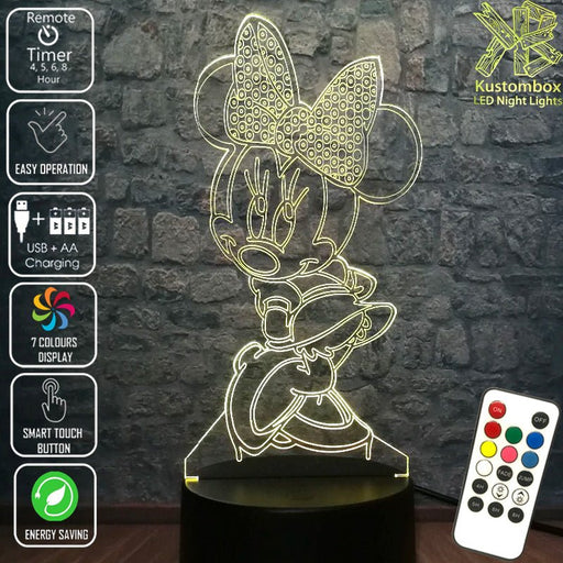 Minnie Mouse Bow Tie Standing Cute 3D - LED Night Light 7 Colours + Remote Control - Kustombox disney