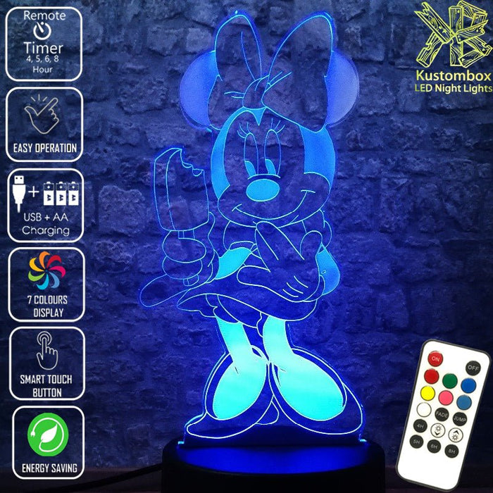 Minnie Mouse Ice Cream Disney- 3D LED Night Light 7 Colours + Remote Control - Kustombox