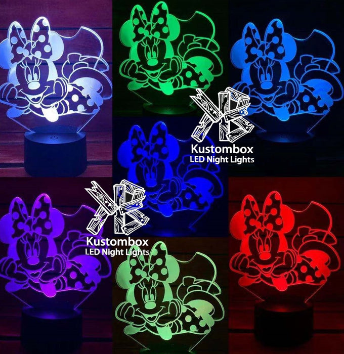 Minnie Mouse Laying Disney- 3D LED Night Light 7 Colours + Remote Control - Kustombox