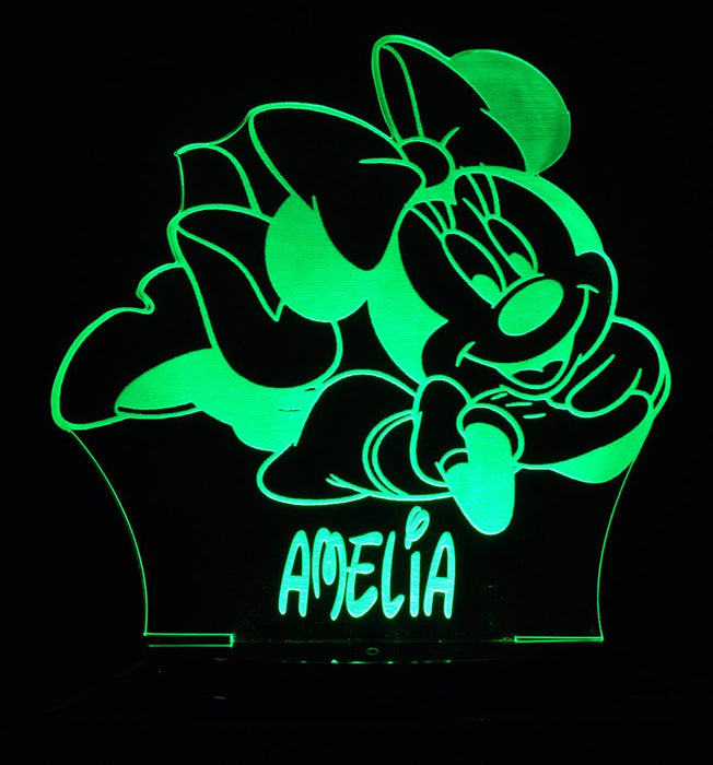 Minnie Mouse Personalised Name - 3D LED Night Light 7 Colours + Remote Control - Kustombox disney