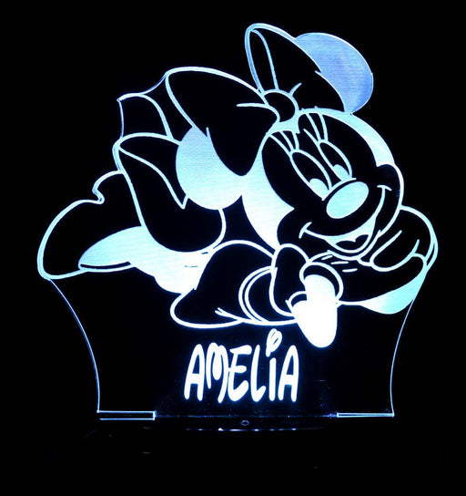 Minnie Mouse Personalised Name - 3D LED Night Light 7 Colours + Remote Control - Kustombox disney