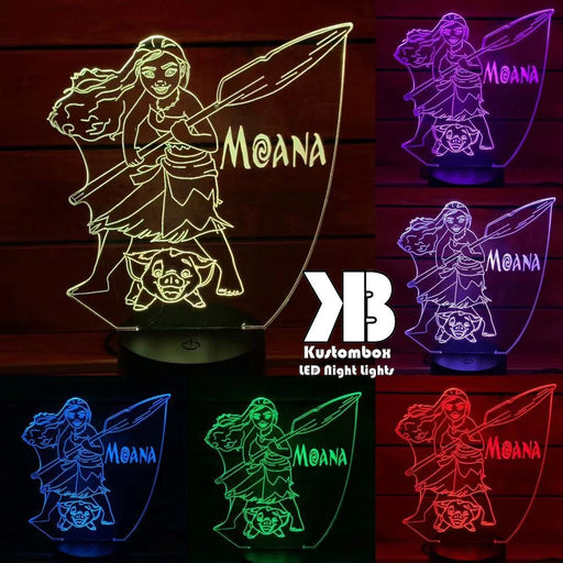 Moana & Pua Disney Personalised Name Light - 3D LED Night Light 7 Colours + Remote Control - Kustombox