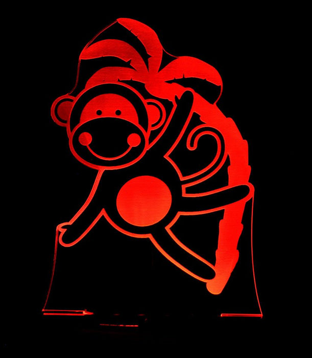 Monkey Jungle Animals Personalised Name - 3D LED Night Light 7 Colours + Remote Control - Kustombox