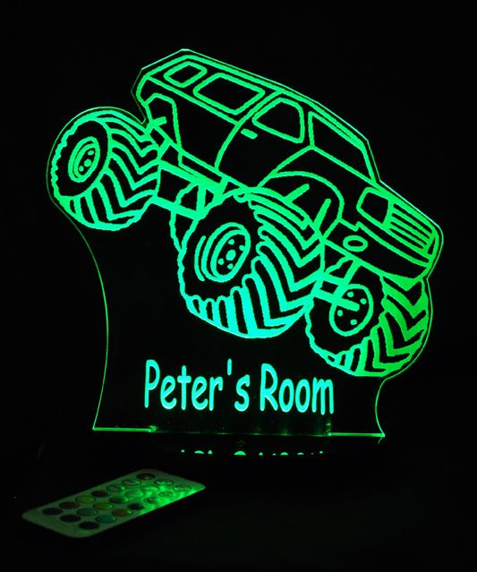 Monster Jam Truck Personalised Name - 3D LED Night Light 7 Colours + Remote Control - Kustombox