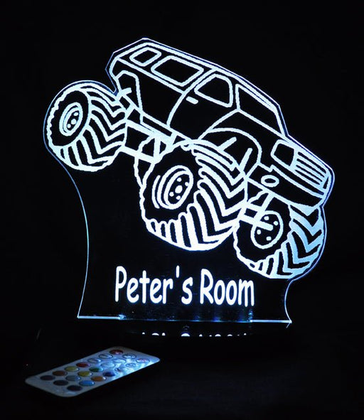 Monster Jam Truck Personalised Name - 3D LED Night Light 7 Colours + Remote Control - Kustombox