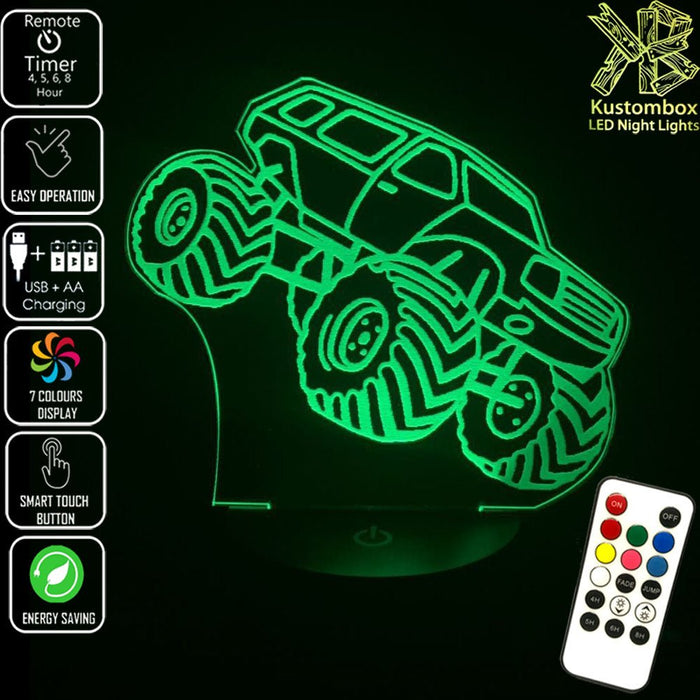 Monster Truck Big Dirt 3D LED Night Light 7 Colours + Remote Control - Kustombox