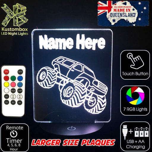 Monster Truck Personalised Name 3D LED Night Light 7 Colours + Remote Control - Kustombox