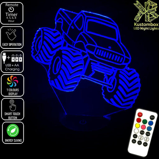 Monster Truck Ute 3D LED Night Light 7 Colours + Remote Control - Kustombox