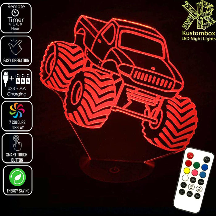 Monster Truck Ute 3D LED Night Light 7 Colours + Remote Control - Kustombox