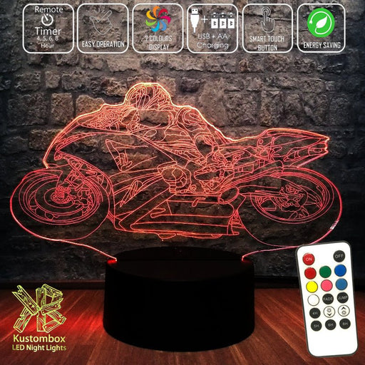Moto GP Racing Motorbike 3D - LED Night Light 7 Colours + Remote Control - Kustombox