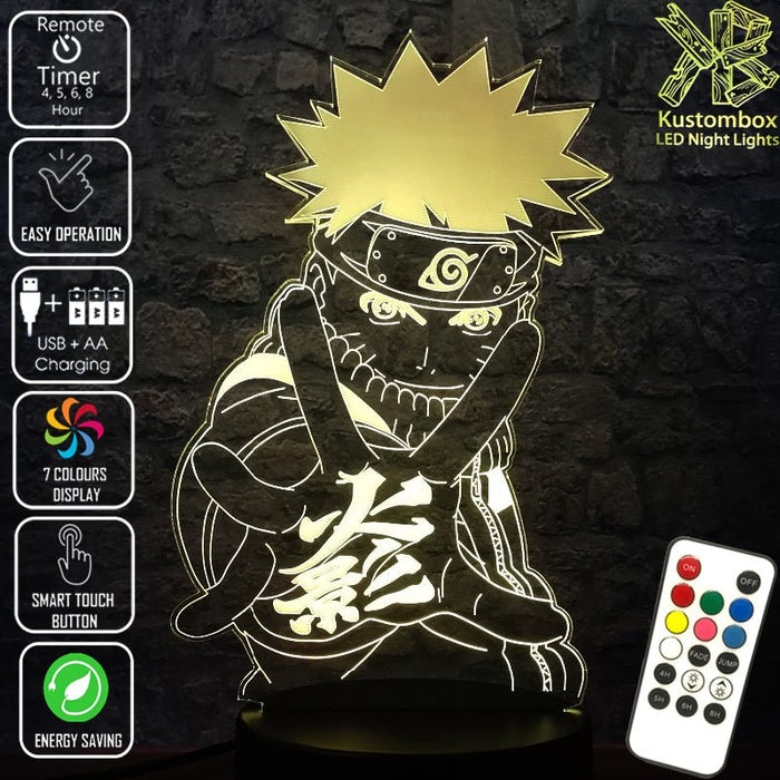 Naruto Shippuden Naruto Uzumaki 3D LED Night Light 7 Colours + Remote Control - Kustombox