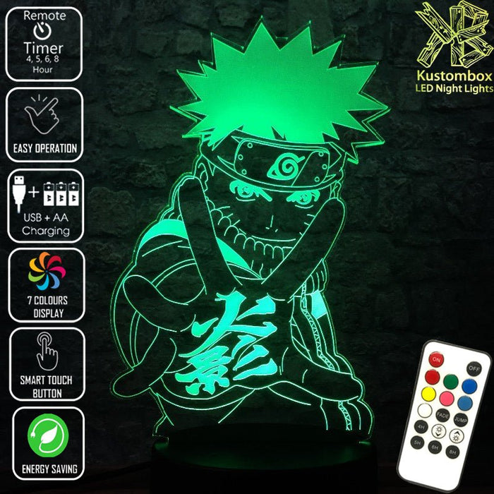 Naruto Shippuden Naruto Uzumaki 3D LED Night Light 7 Colours + Remote Control - Kustombox