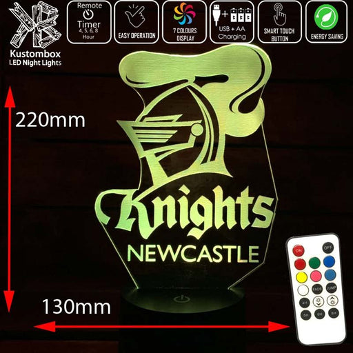 NEWCASTLE KNIGHTS Rugby League Football Club LED Night Light 7 Colours + Remote Control - Kustombox NRL