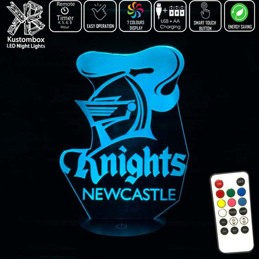 NEWCASTLE KNIGHTS Rugby League Football Club LED Night Light 7 Colours + Remote Control - Kustombox NRL