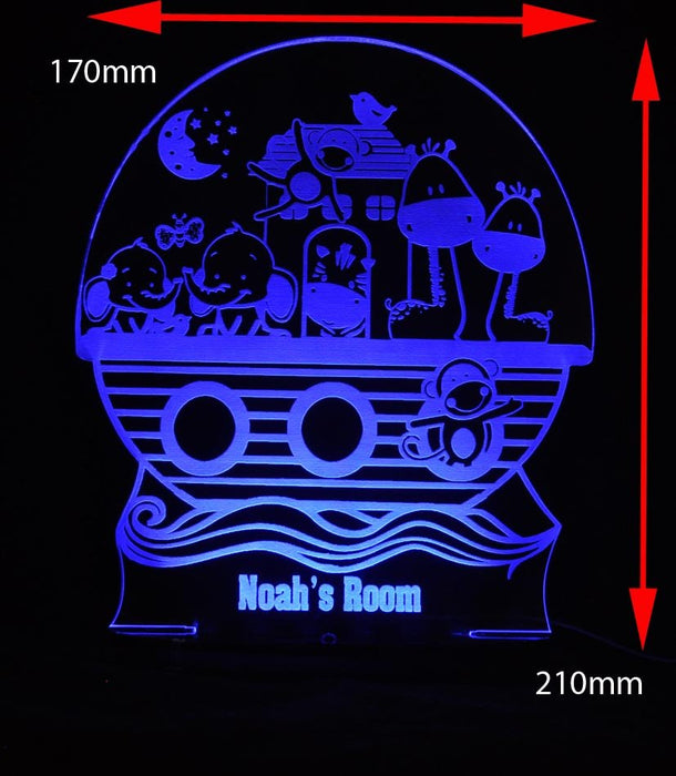 Noahs Ark Animals Personalised Name - 3D LED Night Light 7 Colours + Remote Control - Kustombox