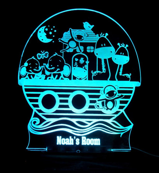 Noahs Ark Animals Personalised Name - 3D LED Night Light 7 Colours + Remote Control - Kustombox