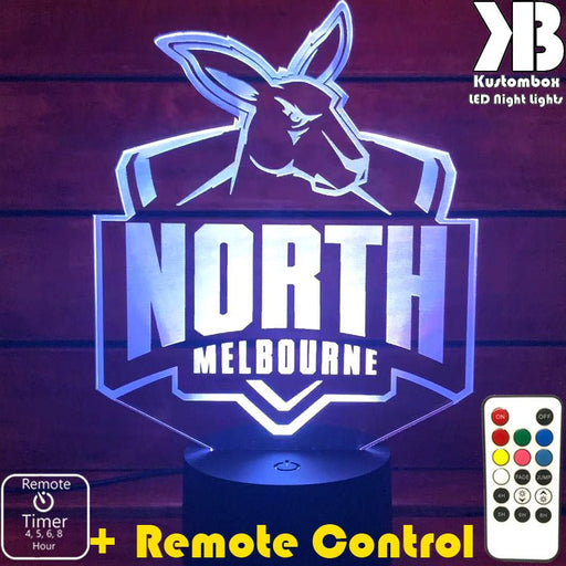 NORTH MELBOURNE KANGAROOS Football Club LED Night Light 7 Colours + Remote Control - KustomboxAFL