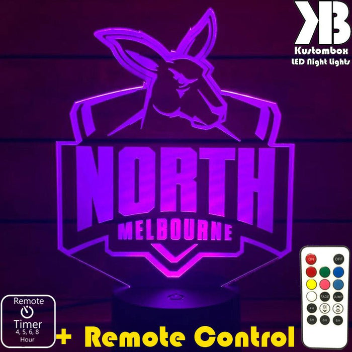 NORTH MELBOURNE KANGAROOS Football Club LED Night Light 7 Colours + Remote Control - KustomboxAFL