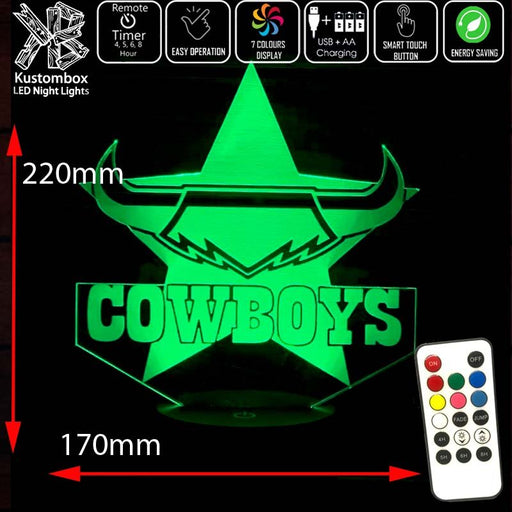 Nth Queensland Cowbiys Rugby League Football Club LED Night Light 7 Colours + Remote Control - Kustombox NRL