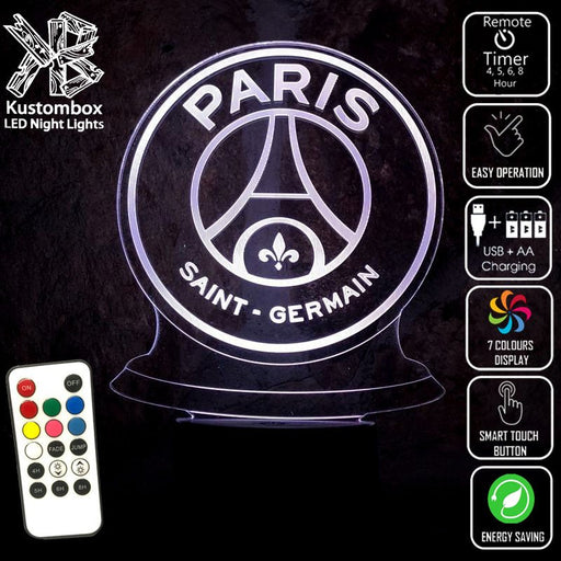 Paris Saint-Germain Football Club LED Night Light 7 Colours + Remote Control - Kustombox EFC SOCCER