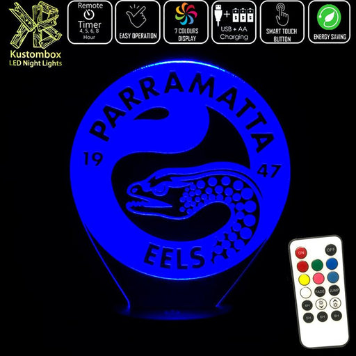 PARRAMATTA EELS Rugby League Football Club LED Night Light 7 Colours + Remote Control - Kustombox NRL