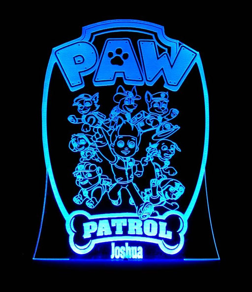 Paw Patrol Gang Personalised Name - 3D LED Night Light 7 Colours + Remote Control - Kustombox