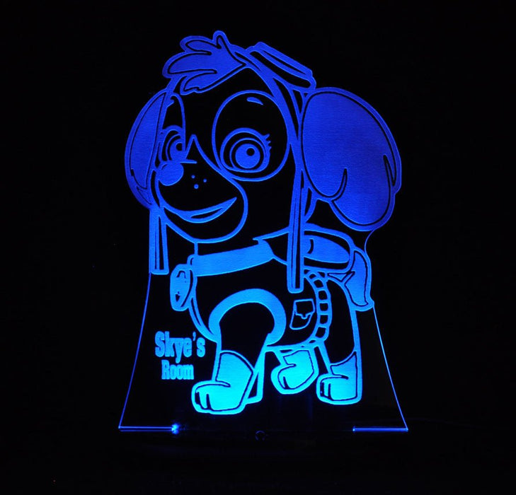 Paw Patrol Skye Personalised Name - 3D LED Night Light 7 Colours + Remote Control - Kustombox