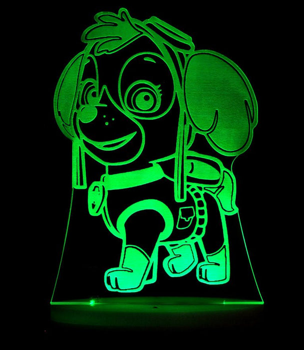 Paw Patrol Skye Personalised Name - 3D LED Night Light 7 Colours + Remote Control - Kustombox